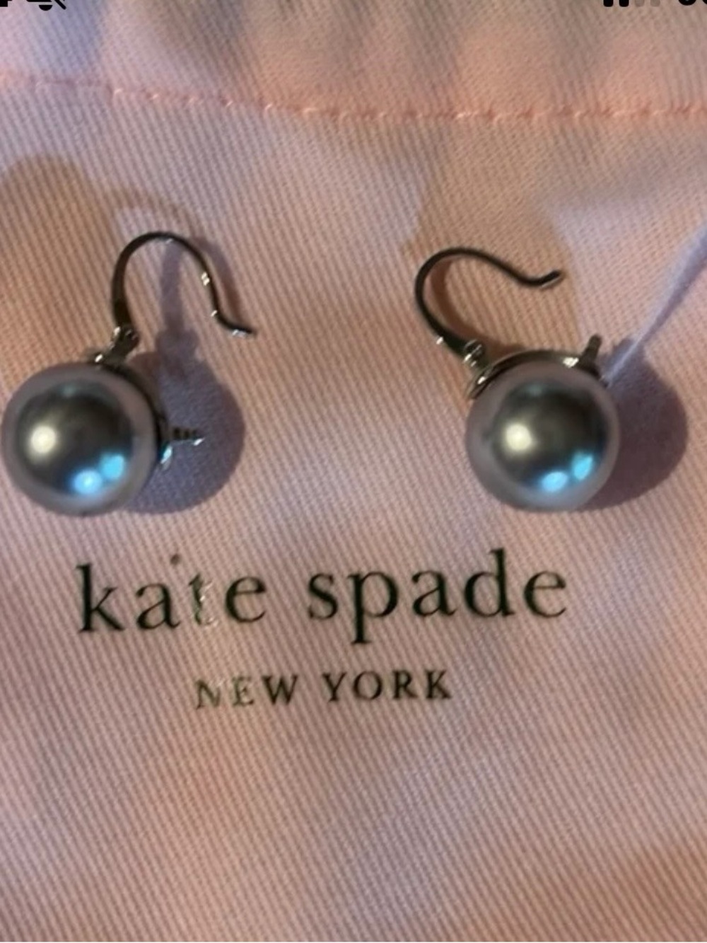 kate spade Silver-Tone Gray Pearl Hook Earrings